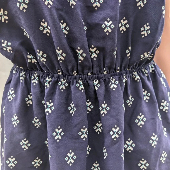 AQUA BORDER PRINT HANDKERCHIEF DRESS Small Navy Blue Halter Neck - Picture 5 of 12